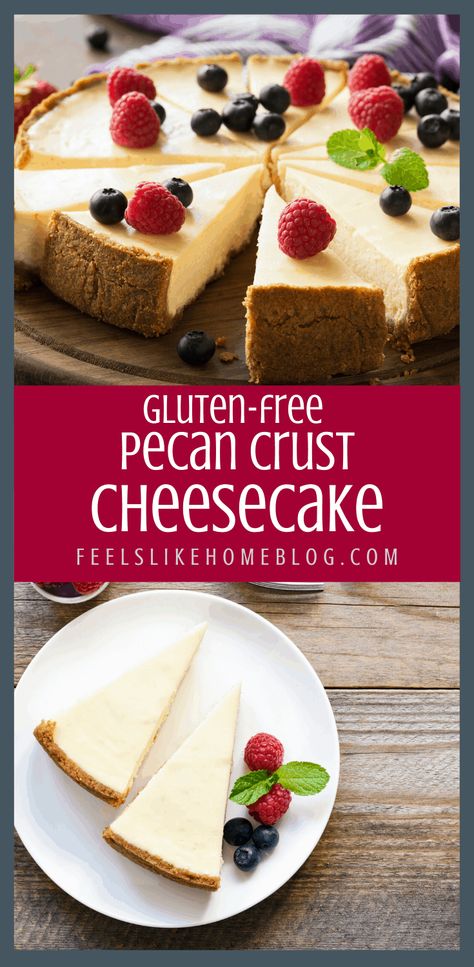 Pecan Crust Cheesecake, Cheesecake With Pecan Crust, Thick Chocolate Ganache, Gluten Free Cheesecake Crust, Cheesecake Crust Recipe, Gluten Free Cheesecake Recipes, Gluten Free Pecan, Pecan Crust, Cheesecake Crust