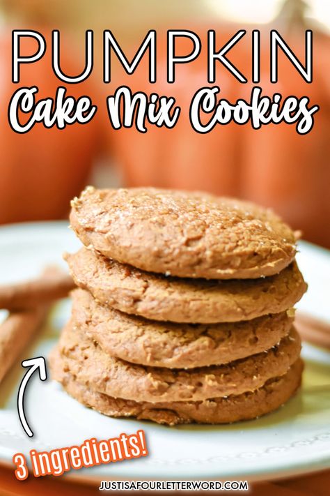 Spice Cake Mix Cookies, Pumpkin Spice Cake Mix, Easy Pumpkin Spice Cake, Spice Cake Mix Recipes, Recipes With Pumpkin, Pumpkin Cake Mix Cookies, 3 Ingredient Pumpkin, Pumpkin Spice Cookie Recipe, Pumpkin Cake Mix