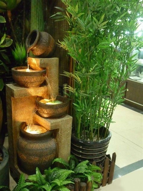 Landscaping Water Feature, Patio Water Feature, Indoor Pond, Taman Air, Indoor Water Features, Indoor Water Fountains, Fountain Design, Castles Interior, Indoor Fountain