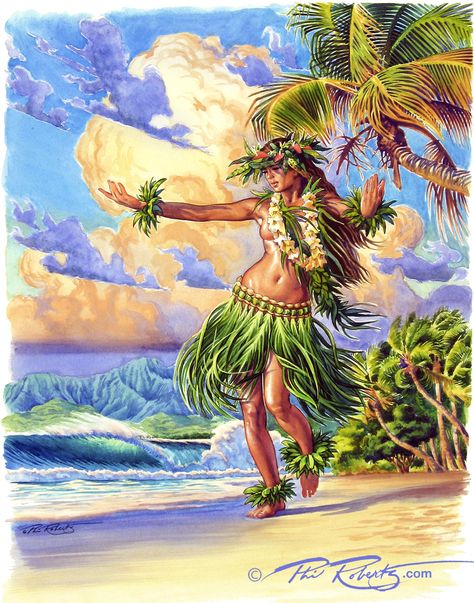 Art Plage, Hawaiian Dancers, Hawaii Vintage, Grass Skirt, Polynesian Art, Hawaii Art, Hula Dance, Tiki Art, Hawaiian Tattoo