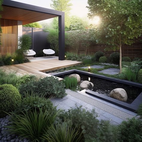 Stream Garden, Contemporary Kitchen Design Ideas, Dry Stream, Japanese Garden Landscape, Natural Landscaping, Contemporary Garden Design, Garden Therapy, Courtyard Gardens Design, Modern Backyard Landscaping