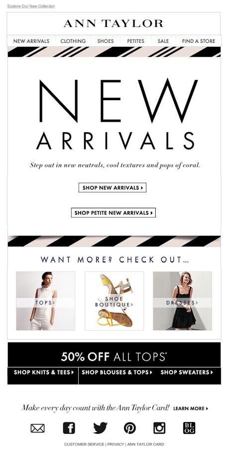 Ann Taylor New Arrivals email 2014 New Arrivals Email Marketing, New Arrival Email Design, New Arrivals Email Design, New Arrivals Poster Design, New Arrivals Banner, New Website Announcement, New Arrivals Email, Denim Ads, Emailer Design