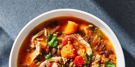 Smoky Chicken Quinoa Soup Recipe Quinoa Soup Recipes, Chicken Quinoa Soup, Low Sugar Yogurt, Chicken And Quinoa, Quinoa Soup, Chicken And Butternut Squash, Deliciously Ella, Chicken Quinoa, Veggie Soup