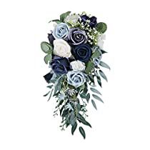 Check this out! Holding Bouquet, Elegant Wedding Bouquets, Handmade Wedding Bouquet, Bride Floral, Blue Wedding Flowers, Real Touch Flowers, Fabric Roses, Beautiful Bouquet Of Flowers, Foam Flowers