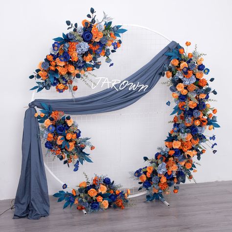 All arch, stand, flower row, flower ball, Floral Arrangement，flower wall can be customized, if need please contact customer service. * Condition: Luxury Style * Specification: 60*40cm/80*40cm/160*40cm or customized ( Notes: 1cm = 0.0328ft = 0.3937in ) . Color: Blue and Orange(Can customize the color) * Material: High Quality Silk & plastic & foam * Package including: 1pcs/set wedding flower(not include arch) * Shipping: Arch shipped by Express. ( DHL/UPS/FEDEX ). Flower shipped by China Post. (E Best Stage Decoration For Wedding, Blue And Orange Wedding Decor, Orange And Blue Wedding Colors, Orange Blue Decor, Rustic Wedding Aisle Decor, Orange And Blue Decor, Wedding Decor Colors, Orange And Blue Wedding, Blue And Orange Wedding