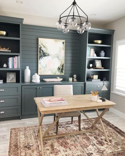 Built In Bookshelves, Farmhouse Office, Home Office Colors, Home Office Inspiration, Office Remodel, Cedar City, Design Blogs, Small Home Office, Home Office Space