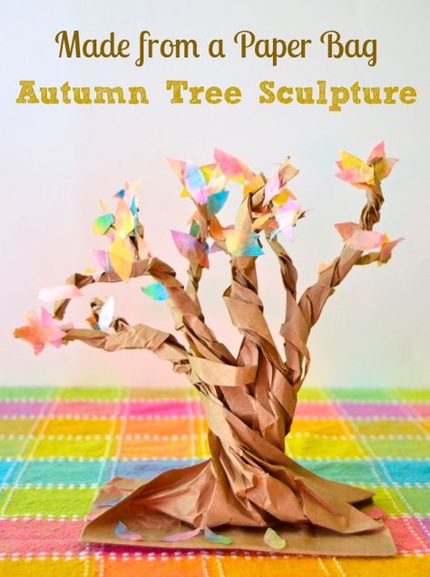 tree sculpture from a paper bag. Spray paint it black for a Halloween centerpiece Autumn Classroom, Paint It Black, Paper Bag Crafts, Colored Leaves, Tree Craft, Autumn Tree, Kid Art, Homeschool Art, Fall Crafts For Kids