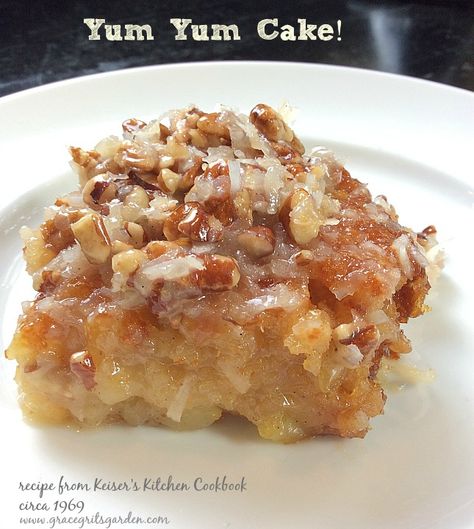 Yum Yum Cake - old southern recipe! - grace grits and gardening Yum Yum Cake, Roots Recipes, Southern Cake, Southern Recipe, Butter Pecan Cake, Scratch Recipes, Southern Desserts, Bakery Box, Pecan Cake