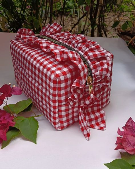 yes I made this, i make them everyday 🎀💕😍🥰 Gingham print multipurpose pouch with bow puller Absolutely crushing over this 😍🥰 price -₹650/- size length -8 inches width - 5.2 inches height - 4.7 inches cosmetic bag vanity case stationery items handmade makeup pouches boxybag organiser pinterest inspired gingham print #makeupbag #multipurposepouch #cosmeticpouch #organiser #toiletrybag #bagobsessed Unique Pouch, Makeup Pouches, Baby Candy, Handmade Makeup, Bag Craft, Handcrafted Bags, Handmade Beauty Products, Vanity Case, Eco Friendly Fashion