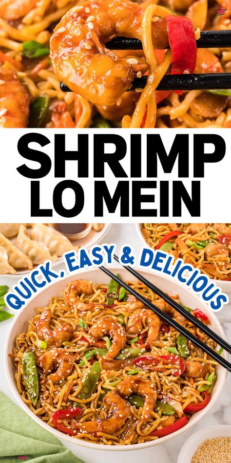 Better than takeout! Our homemade Shrimp Lo Mein recipe a delightful mix of juicy shrimp, tender noodles, and fresh veggies, all tossed in a savory sauce. Quick, easy, and packed with flavor, it's the perfect 30-minute meal for any night. #CheerfulCook #ShrimpLoMein #HomemadeTakeout #Easy #Shrimp #chinesefood via @cheerfulcook Low Mein Recipe, Lomein Recipes, Shrimp Noodles Recipes, Shrimp Lo Mein Recipe, Shrimp Lo Mein, Lo Mein Recipe, Shrimp Noodles, Homemade Chinese Food, Lo Mein Recipes