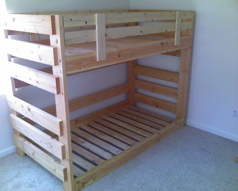 Bed Out Of Pallets, Pallet Bunk Beds, Build A Loft, Bunk Bed Safety, Build A Loft Bed, A Loft Bed, Custom Bunk Beds, Bunk Bed Plans, Diy Loft Bed