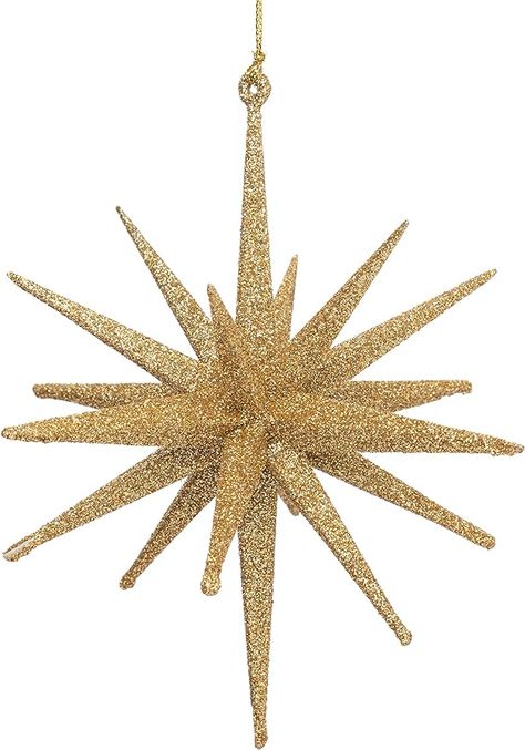 Amazon.com: Gold Glittered Moravian Star Ornament : Home & Kitchen Gold Star Ornaments, Moravian Star, Star Ornaments, Studded Necklace, Kids Bracelets, Silver Tree, Kids Necklace, Star Ornament, Charm Rings