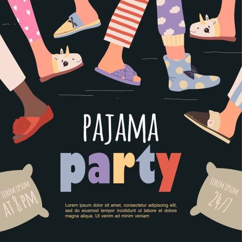 Pjs Party, Party Design Ideas, Party Vector, Christmas Classroom Door, Pijama Party, Pajama Day, Pillow Party, Party Invite Design, Flyer And Poster Design