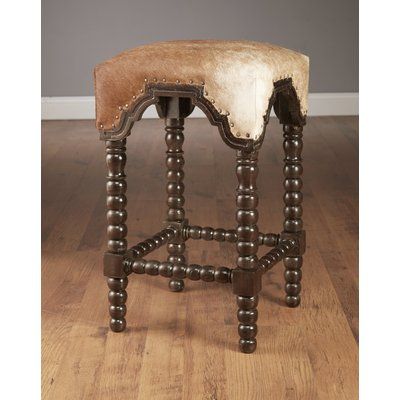 Loon Peak Ahern 28" Bar Stool Cowhide Bar Stools, Bar Stool Wood, Fall Cottage, Porch Rocker, Wicker Headboard, Rustic Luxe, House Of Turquoise, Traditional Furniture, Solid Mango Wood