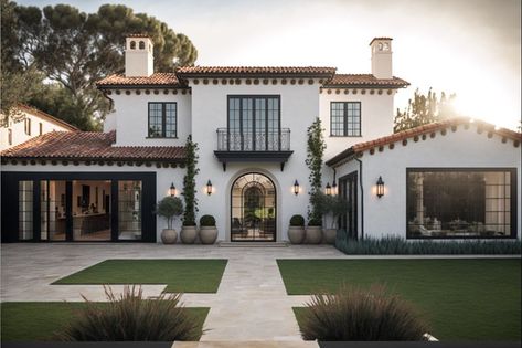 Mediterranean Style Homes Exterior, Spanish Villa Design, Spanish Mediterranean Homes Exterior, Italian House Exterior, House Facade Design, Spanish Style Home Exterior, Spanish House Design, Modern Spanish Style Homes, Modern Spanish Home