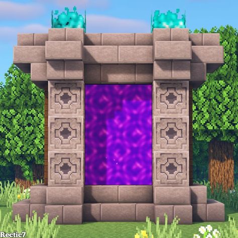 Minecraft: 5 Nether Portal Design Ideas Tutorial on YouTube: Rectic7 Small Nether Portal Design, Minecraft Portal Design Simple, Underground Nether Portal Design, Minecraft Portal Design Aesthetic, Mc Portal Design, Minecraft Nether Portal Ideas Aesthetic, Nether Portal Room Ideas, Minecraft Nether Portal Designs, Nether Portal Design Cave