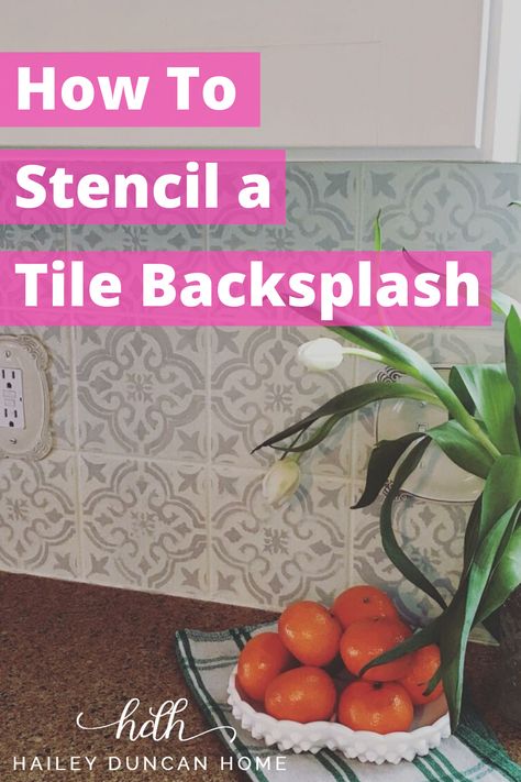 How to Paint and Stencil a Tile Backsplash Painting Tile Backsplash, Painted Kitchen Cabinets, Paint Backsplash, Backsplash Patterns, Brown Tile, Diy Kitchen Backsplash, Tile Stencil, Painted Kitchen, Smitten Kitchen