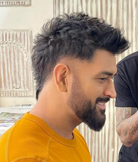 Dhoni Hairstyle New, Fohawk Haircut Fade Mullet, Msd Hairstyle, Men's Fohawk Haircut, Long Faux Hawk Men, Men’s Mohawk Hairstyles, Faded Mohawk Men, Men’s Mohawk Fade, Ms Dhoni Hairstyle