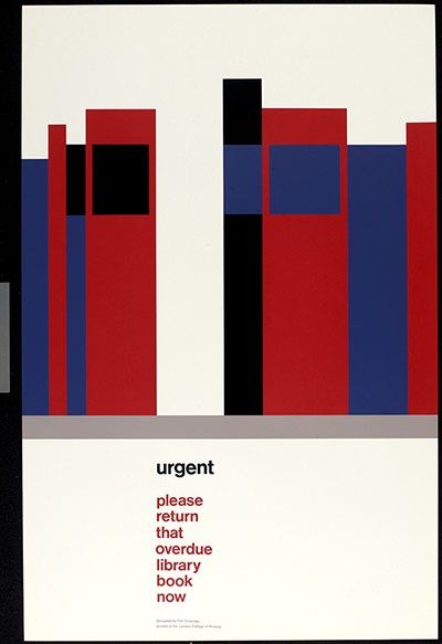 overdue library book poster by British graphic designer Tom Eckersley for London College of Printing, 1975 Tom Eckersley, Illustration Design Graphique, Library Posters, Reading Posters, Book Festival, Club Poster, Design Master, Book Posters, Design Program