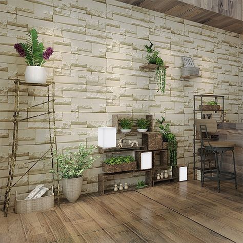 KINLO® 0.53*10M 3D Wallpaper Stone photo sculpture Vinyl Retro Background - Zardem.com Brick Wallpaper Living Room Ideas, Wallpaper Living Room Ideas, Grey Brick Wallpaper, Brick Wallpaper Living Room, Stripe Wallpaper Bedroom, Brick Pattern Wallpaper, Brick Effect Wallpaper, Brick Wall Wallpaper, Tapete Gold