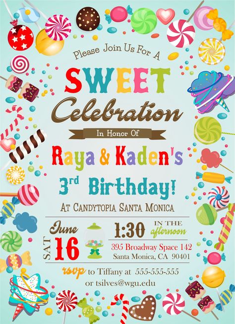 Excited to share the latest addition to my #etsy shop: Digital Candy Themed Birthday Invitation https://etsy.me/2ZYWqtz #papergoods #birthday #flat #vertical #twins #brother #sister #dual #candy Candy Themed Birthday Invitations, Candy Land Birthday Invitations, Candyland Birthday Invitations, Brother Sister Birthday Party, Ideas For Happy Birthday, Happy Birthday Humorous, Happy Birthday Friendship, Sibling Birthday Parties, Happy Birthday For Her