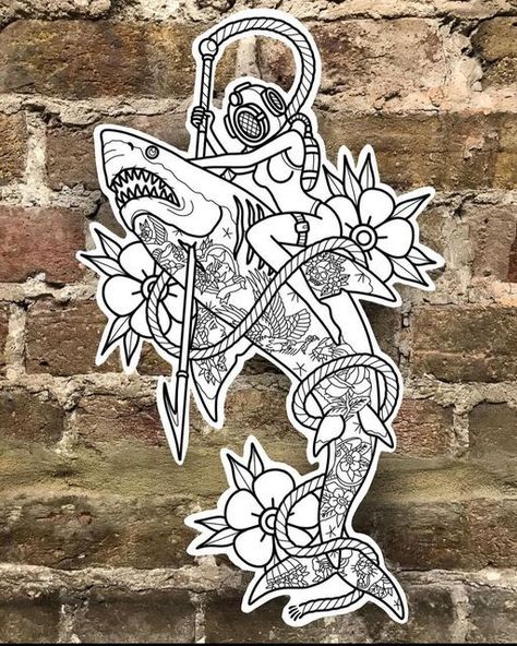 Traditional Nautical Tattoo, Tato Phoenix, Traditional Dagger Tattoo, Traditional Tattoo Outline, Fenrir Tattoo, Traditional Tattoo Stencils, Sam King, Traditional Tattoo Inspiration, Pirate Tattoo