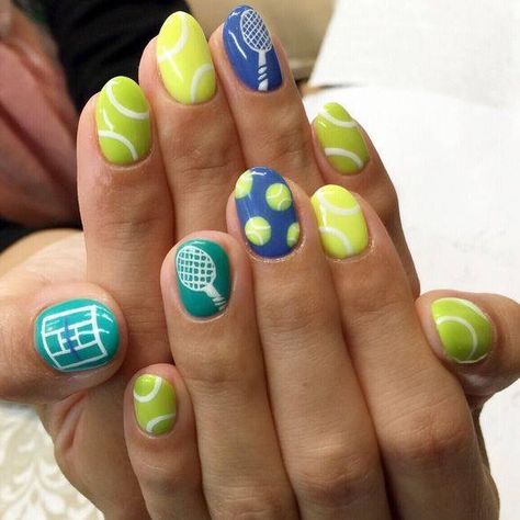 Tennis Nails, Sports Nails, Themed Nails, Tennis Party, Nails Inspired, Tennis Rackets, Simple Gel Nails, Inspired Nails, Cute Gel Nails