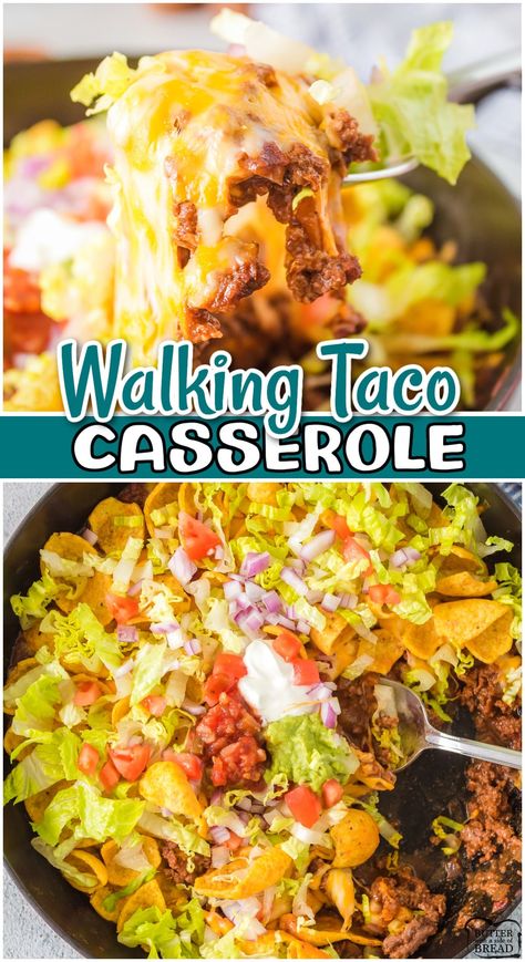 WALKING TACO CASSEROLE - Butter with a Side of Bread Casual Walking Taco Casserole, Walking Talking Casserole, Tacos Casserole, Walking Tacos Recipe, Walking Taco Casserole, Smoked Meatloaf Recipe, Walking Taco, Walking Tacos, Mexican Meals