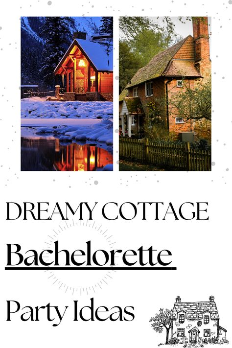 Image of two cottages, one with snow and a light on and one in the summer with greenery Cottage Bachelorette Party, Cottage Bachelorette, Dreamy Cottage, Haunted Woods, Bachelorette Party Destinations, Bachelorette Party Planning, Wedding Planner Book, Bachelor/bachelorette Party, Pre Wedding Party