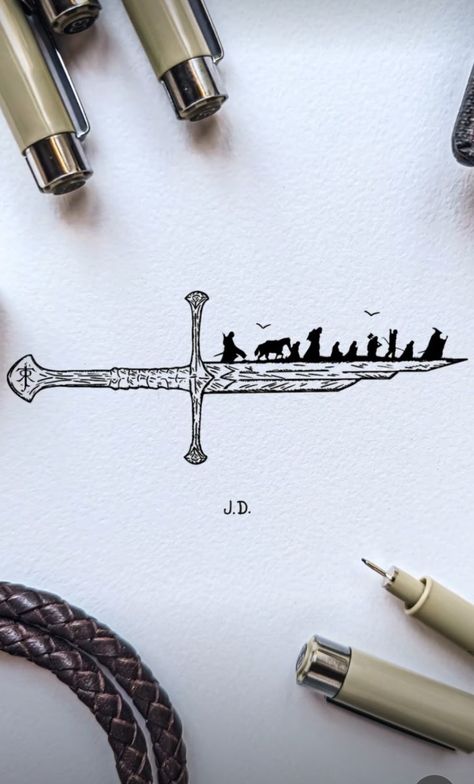 The Fellowship Of The Ring Tattoo, The Hobbit Tattoo Minimalist, Gandalf Quote Tattoo, Lotr Simple Art, Tiny Lotr Tattoo, Fellowship Of The Ring Tattoo, Lord Of The Rings Drawing Sketches, Lotr Art Sketches, Lord Of The Rings Sketches