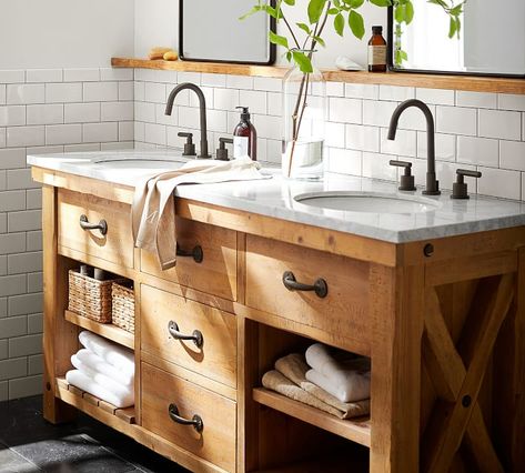 Bad Inspiration, Double Sink Vanity, Trendy Bathroom, Farmhouse Bathroom Decor, Bathroom Remodel Ideas, Bathroom Redo, Rustic Bathroom, Bath Ideas, Double Sink