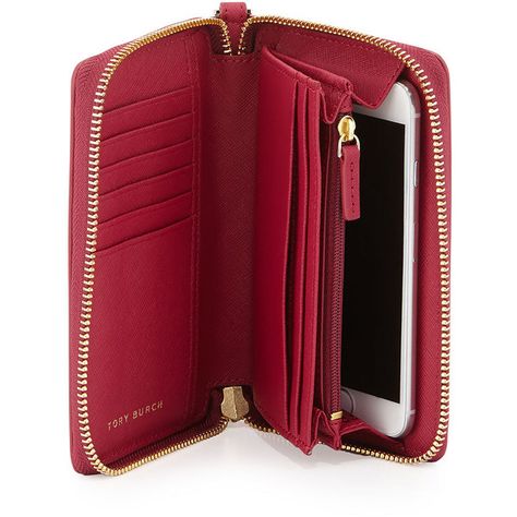 Tory Burch York Smartphone Wristlet Wallet ($165) ❤ liked on Polyvore featuring bags, wallets, raspberry, zip-around wallet, wristlet wallet, tory burch, tory burch wallet and leather zip around wallet Wallets For Girls, Png Clothes, Forever Red, Leather Bag Pattern, Tory Burch Wallet, Red Wallet, Pu Leather Bag, Man Purse, Leather Pocket