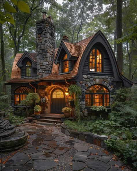 Witchy Cottagecore House, Modern Witch House Aesthetic, Dream House Exterior Cottage, Whimsigoth House Exterior, Witches Cottage In The Woods, House Ideas Vintage, House In The Woods Aesthetic, Large Cottage House, Cozy Forest House