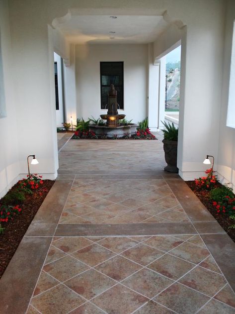 Definitely going a stained concrete route for the new digs Outdoor Flooring Options, Inexpensive Flooring, Slate Patio, Exterior Tiles, Outdoor Walkway, Balcony Flooring, Patio Tiles, Porch Flooring, Patio Flooring