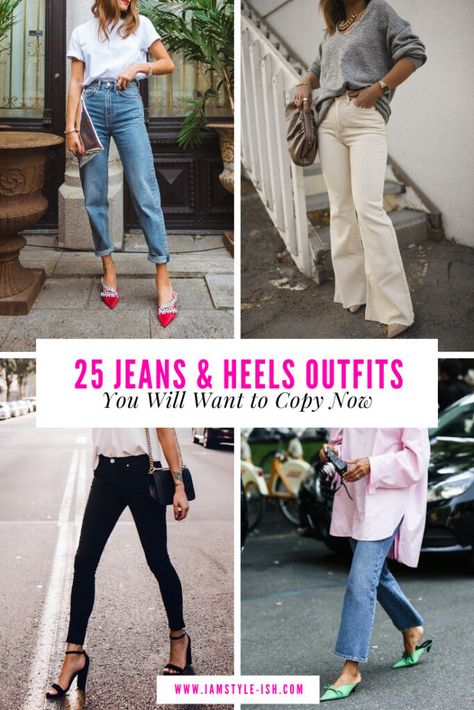 25 Jeans and Heels Outfits to Copy Now: How to look chic in jeans Black Pumps With Jeans, Heel Outfits Jeans, Jeans With Pumps Outfit, Jeans And Heels Outfit Casual, Outfit Ideas With Jeans And Heels, Heels With Jeans Outfit Classy, Mom Jeans With Heels Outfit, Black Jeans With Heels Outfit, How To Wear Heels With Jeans