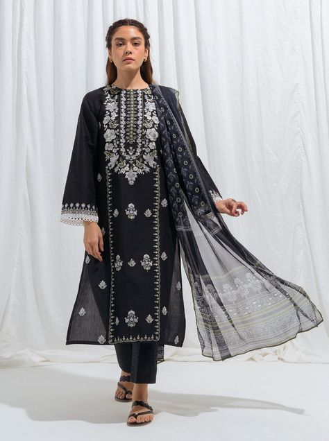 Beechtree Monochrome Lawn - Night Bloom-Embroidered -3P - - Recently Restocked Buy Now https://www.thefashionstation.in/product/beechtree-monochrome-lawn-night-bloom-embroidered-3p/ Monochrome Suit, Monochrome Makeup Look, Latest Salwar Suits, Pakistani Suit, Salwar Suits Online, Suit Women, Lawn Suits, Pakistani Suits, Black Crystals