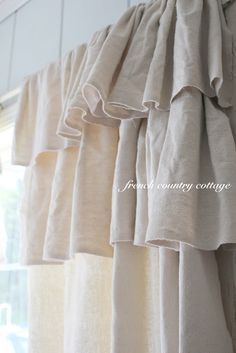 FRENCH COUNTRY COTTAGE: Double Ruffle Drop Cloth Panels Skirt Diy, Window Treatments Bedroom, French Country Bedrooms, No Sew Curtains, French Country Kitchens, Drop Cloth Curtains, French Country Design, The Curtains, Farmhouse Curtains