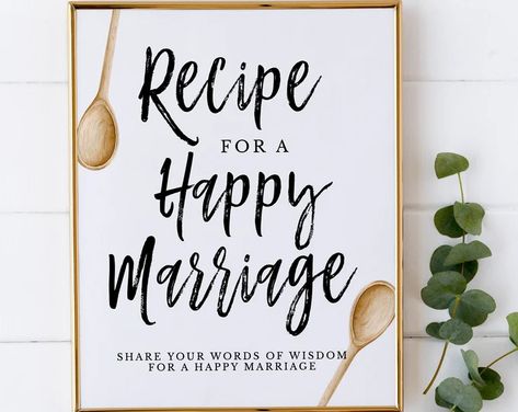 Recipe For The Bride To Be, Recipe For Happiness Quote, Recipe For A Happy Marriage Printable, Share A Recipe With The Bride To Be, Bridal Shower Activities Games, Kitchen Wedding Shower, Recipe For Marriage, Paper Party Decorations, Bridal Shower Activities