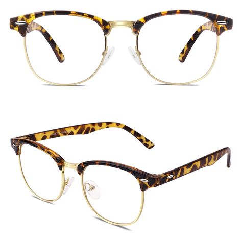 PRICES MAY VARY. Classic design for men and women,allows us to keep up with the fashion trends. Durable material and high quality make this glassses for a long time use. Clear lens with UV400 protection,it can block UVA and UVB rays. EXCELLENT BRAND SERVICE: We provide complete support for all our products. Any questions or concerns? Let us know promptly, and we'll assist you at the first time. Tips:This glasses is just for fashion,we don't suggest that you replace the lens for prescription glasses. Product Description 
 Classic horn rimmed half frame that features clear lenses for a sharp sophisticated look. 
 An iconic frame that will have you looking fashionable in any situation. 
 Frame is made with tortoise shell acetate brow and arms, metal wire lens lining and metal nose bridge. Als Fake Glasses, Tortoise Shell Glasses, Clear Lens Glasses, Rockabilly Style, Glasses Women, Waterproof Bag, Microfiber Cleaning Cloths, English Style, Waterproof Bags