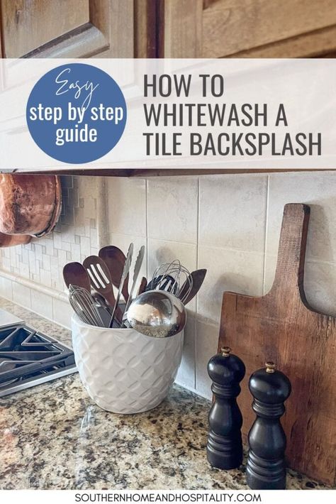 How I Whitewashed My Backsplash Tile for a Budget Friendly Kitchen Facelift Budget Friendly Kitchen, Kitchen Cabinets And Flooring, Kitchen Tile Backsplash, Outdated Kitchen, Kitchen Facelift, Ceramic Tile Backsplash, Diy Kitchen Backsplash, My Wish List, Mini Makeover