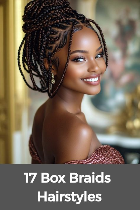 Box braids hairstyles offer a versatile range of ideas for all hair types, from short to medium lengths. Whether you're looking for styles with curls to add texture and volume or prefer a sleek, straight look, box braids provide endless options. For those with medium hair, box braids can create a chic and manageable style that suits any occasion. From playful short braids to intricate designs with curls, there’s a box braid style to match every personality and fashion sense. Work Braids For Black Hair, Braided Hairstyles For A Wedding, Natural Box Braids Hairstyles, Hairstyle For Box Braids Hair Styles, Medium Length Box Braids With Color, Short Big Box Braids, Braid Ideas For Medium Hair, Bra Length Braids, 8 Braids For Black Women