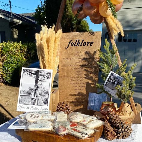 Folklore Aesthetic Birthday, Folklore Aesthetic Party, Folklore Decor, Folklore Birthday Theme, Folklore Party Ideas, Folklore Themed Birthday Party, Taylor Swift Birthday Party Ideas Evermore, Taylor Swift Themed Sweet 16, Evermore Themed Party