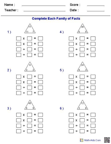 Multiplication and Division Fact Family Worksheets Division Facts Worksheets, Fact Families Activities, Fact Families Multiplication, Division Fact Families, Fact Family Worksheet, Multiplication And Division Worksheets, Family Worksheets, Word Family Worksheets, Family Worksheet