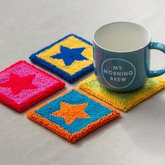 How To Make Punch, Cricut Stencil Vinyl, Punch Needle Coasters, Coaster Ideas, Stencil Vinyl, Punch Needle Patterns, Pola Sulam, Diy Coasters, Punch Needle Embroidery