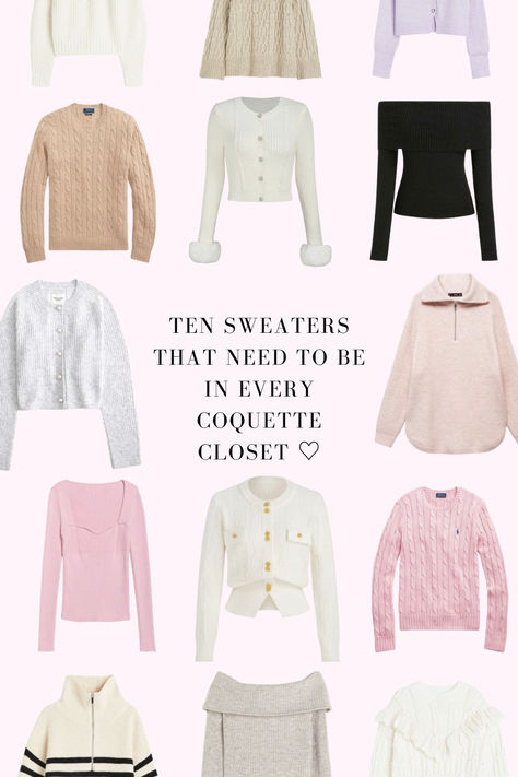 Winter Essentials Aesthetic, Feminine Aesthetic Outfits Winter, Winter Wardrobe Essentials 2024, Coquette Outfits Winter, Sweaters Coquette, Coquette Sweaters, Girly Outfits Winter, Coquette Outfit Winter, Coquette Winter Outfits