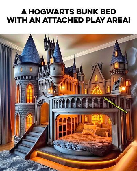 Hogwarts Room Ideas, Harry Potter Room Ideas, Harry Potter Bed, Harry Potter Bedroom Decor, Castle Bed, Harry Potter Room Decor, Amazing Bedroom Designs, Harry Potter Bedroom, Cool Room Designs