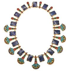 Egyptian Lotus, Egyptian Revival Jewelry, Egypt Jewelry, Ancient Egyptian Jewelry, Egyptian Necklace, Bijoux Art Nouveau, Gold Necklace Indian, Lapis Necklace, Long Pearl Necklaces