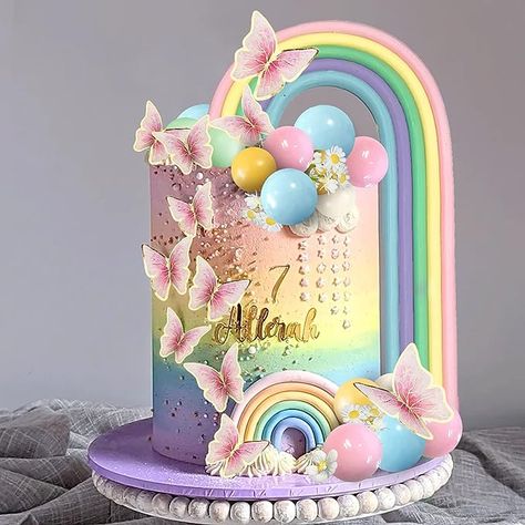 Rainbow Cake Decoration, Unicorn Cake Decorations, Boho Cake Topper, Rainbow Themed Birthday Party, Rainbow Cake Topper, Butterfly Birthday Cakes, Boho Cake, Rainbow Birthday Cake, Flower Cake Toppers