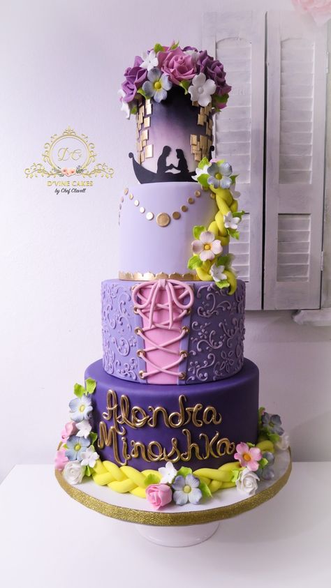 Tangled Disney Movie Cake Rapunzel Cake For Quince, Rapunzel Candy Table, Rapunzel Cake Quinceanera, Tangled 18th Birthday Cake, Repunzal Cakes, Rapunzel 15 Theme Cake, Rapunzel Themed Cake, Tangled Sweet 16 Cake, Rapunzel Quinceanera Cake