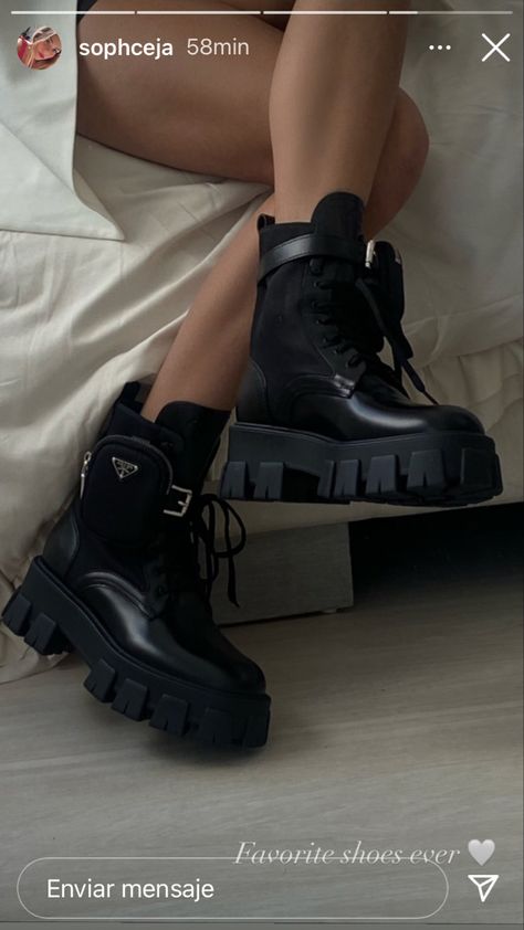 Boots With Pouch, Prada Combat Boots, Rich Girl Outfits, Combat Boot, Prada Leather, Causual Outfits, Swag Shoes, Rich Girl, Zip Pouch